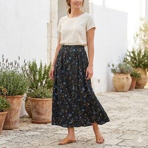 Maxi Floral Skirt in Black with Blue Accents